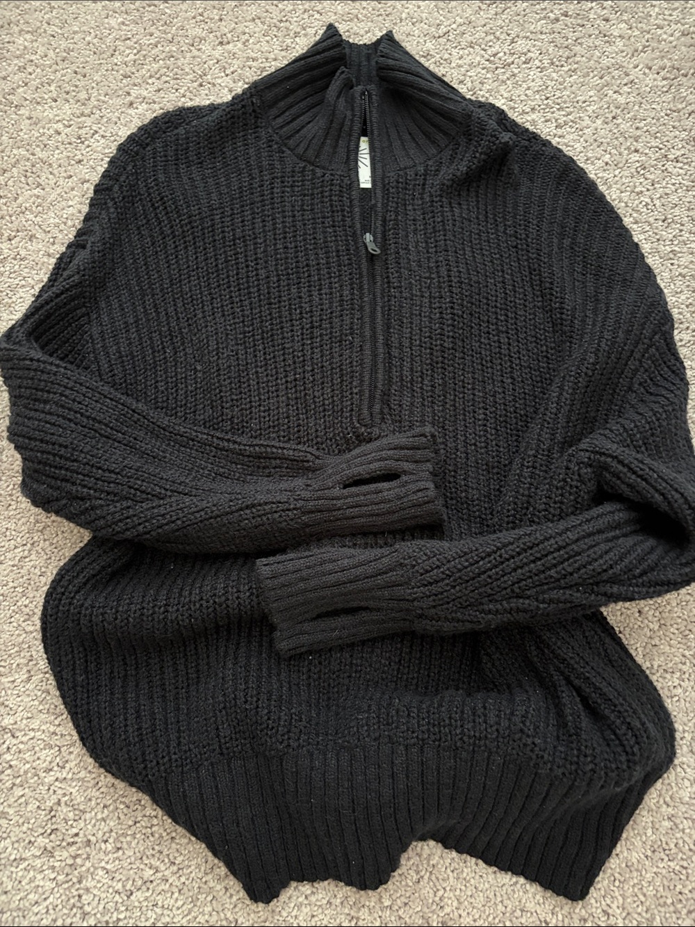 Women’s Black Half-Zip Ribbed Turtleneck Sweater